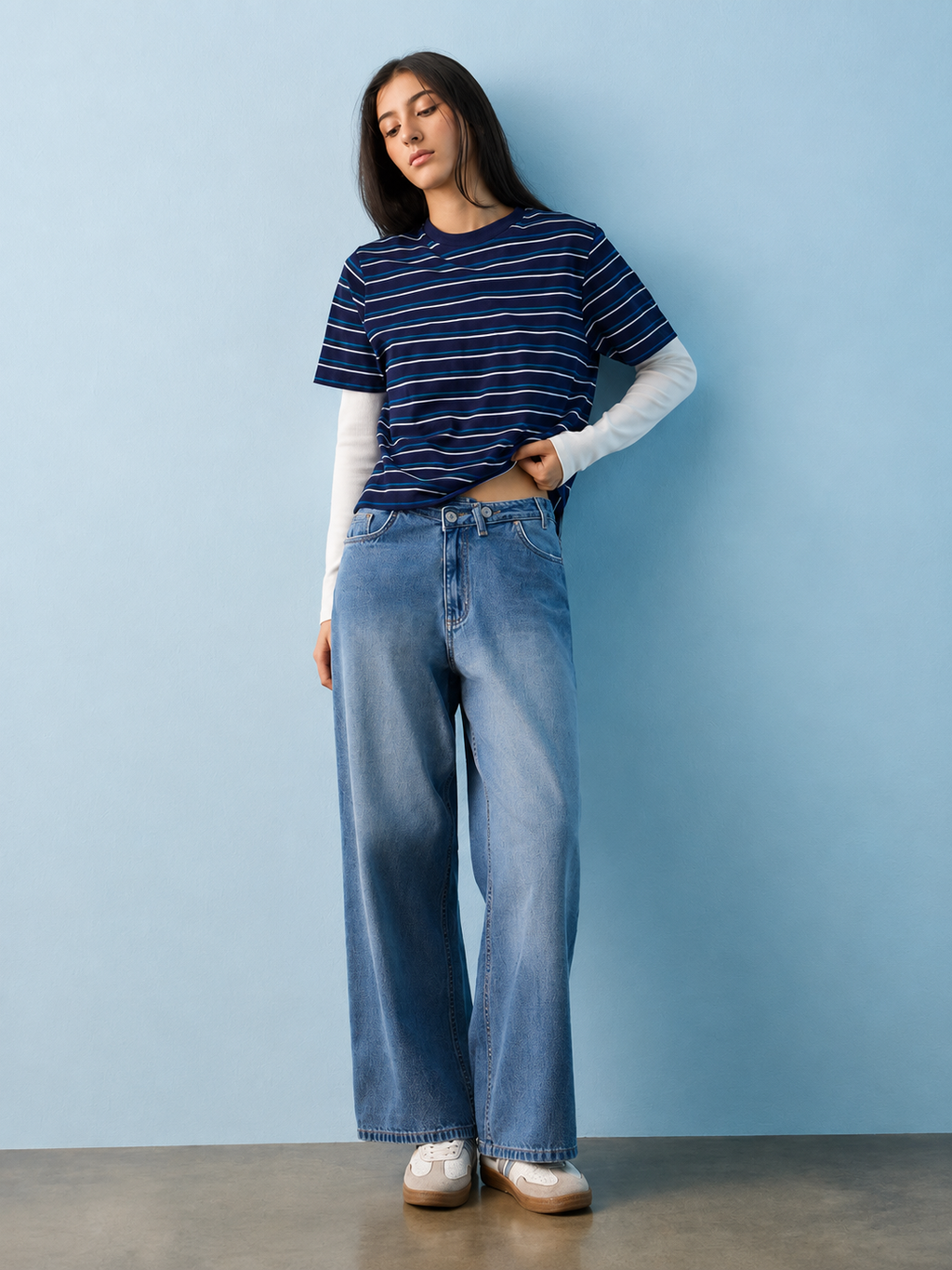INEXTENSO WOMEN'S PREMIUM COTTON CASUAL T-SHIRT | NAVY