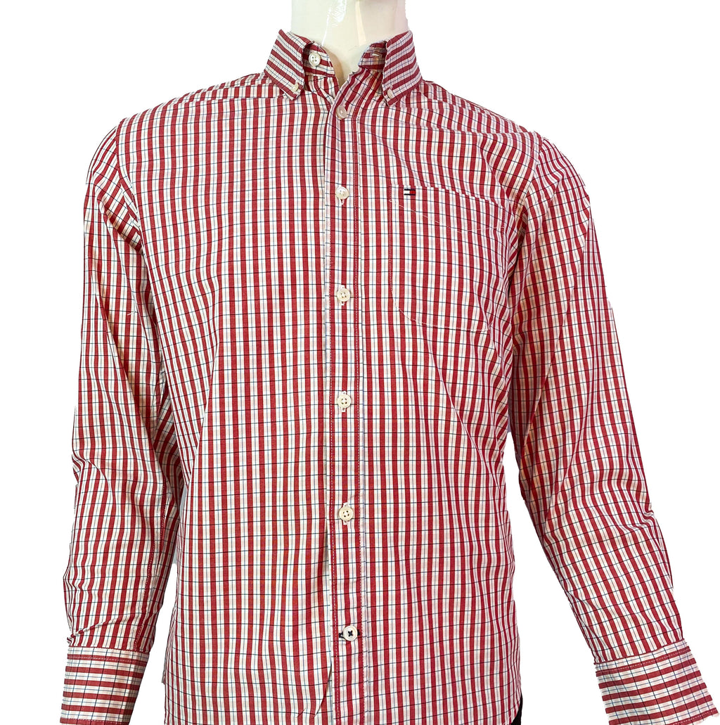 TOMMY HILFIGER MEN’S SLIM FIT RED STRIPED SHIRT | WHITE