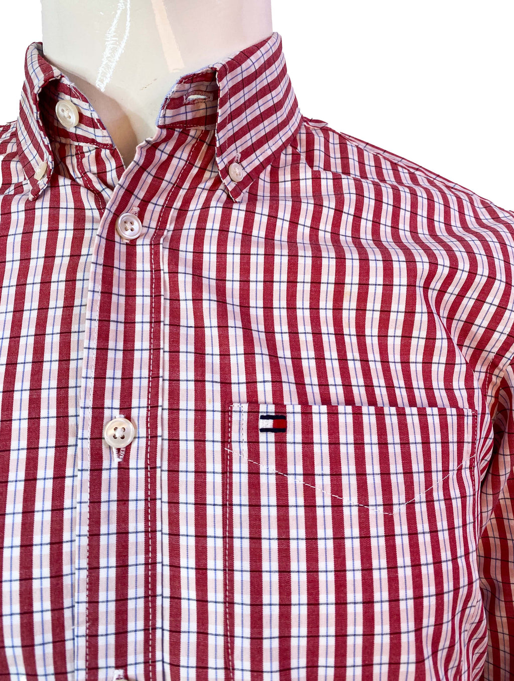 TOMMY HILFIGER MEN’S SLIM FIT RED STRIPED SHIRT | WHITE