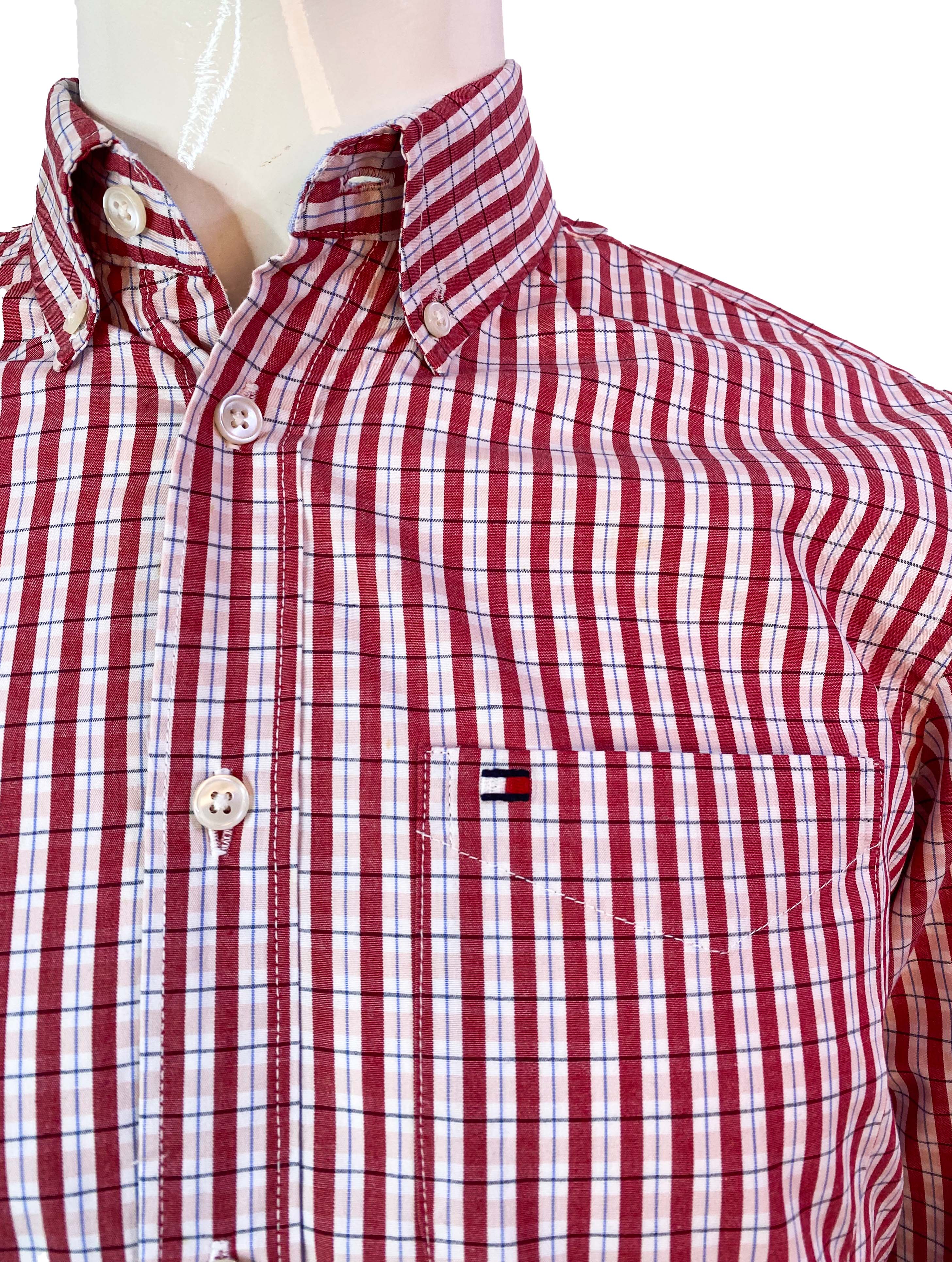 TOMMY HILFIGER MEN’S SLIM FIT RED STRIPED SHIRT | WHITE