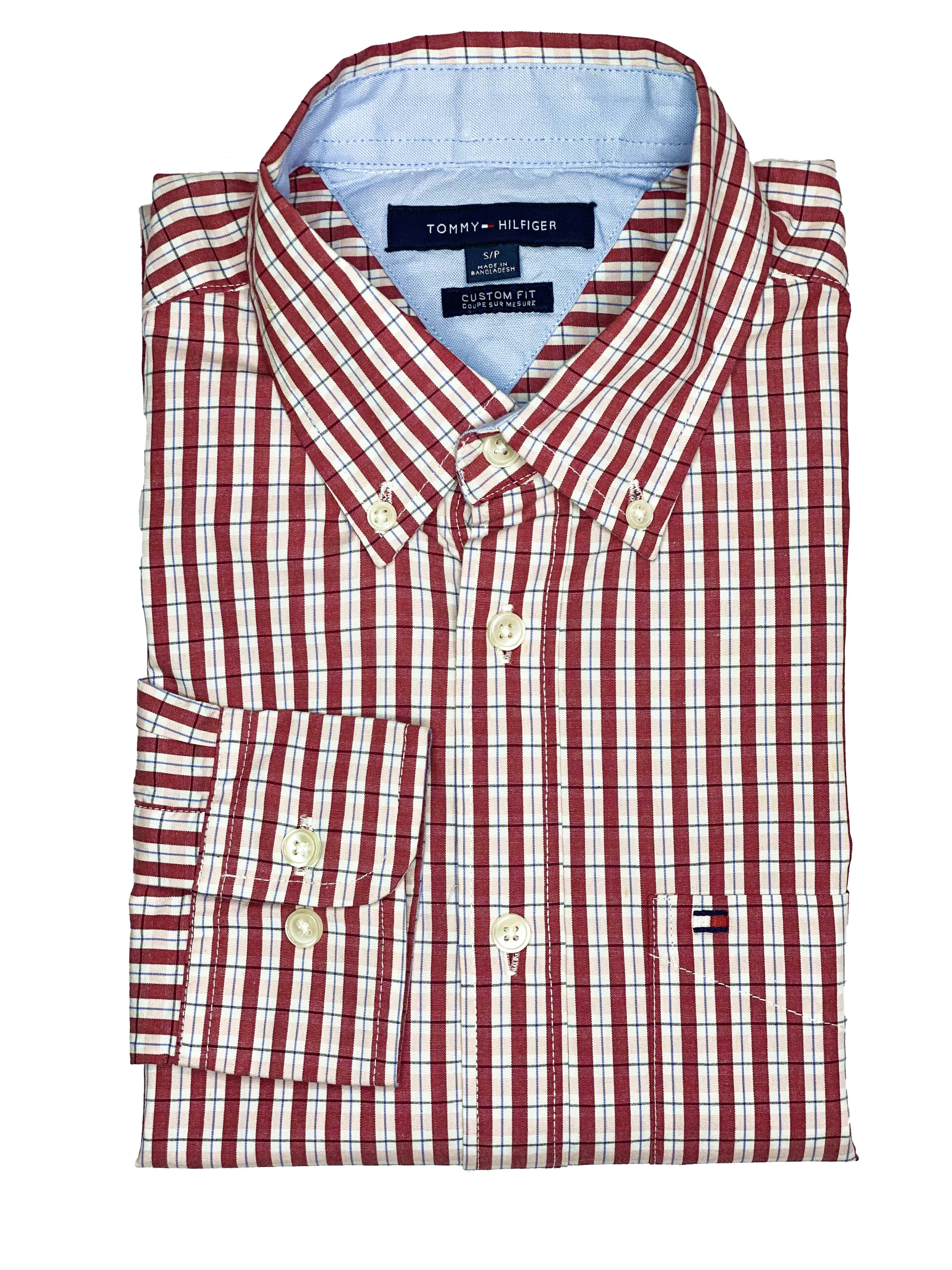 TOMMY HILFIGER MEN’S SLIM FIT RED STRIPED SHIRT | WHITE