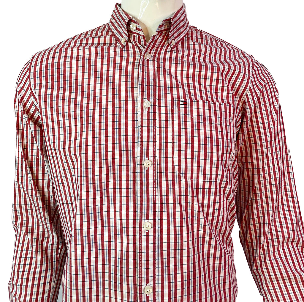TOMMY HILFIGER MEN’S SLIM FIT RED STRIPED SHIRT | WHITE