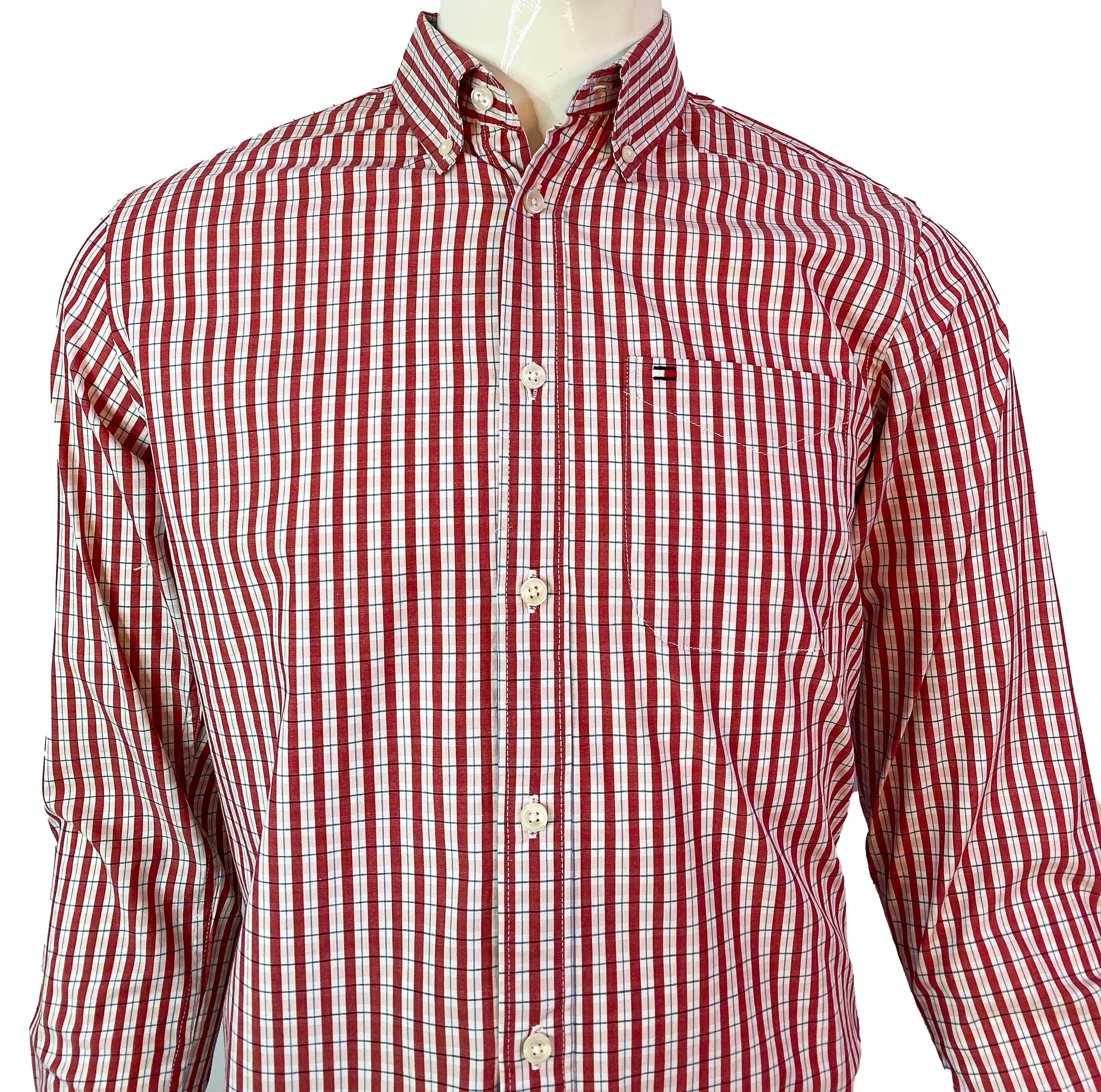 TOMMY HILFIGER MEN’S SLIM FIT RED STRIPED SHIRT | WHITE