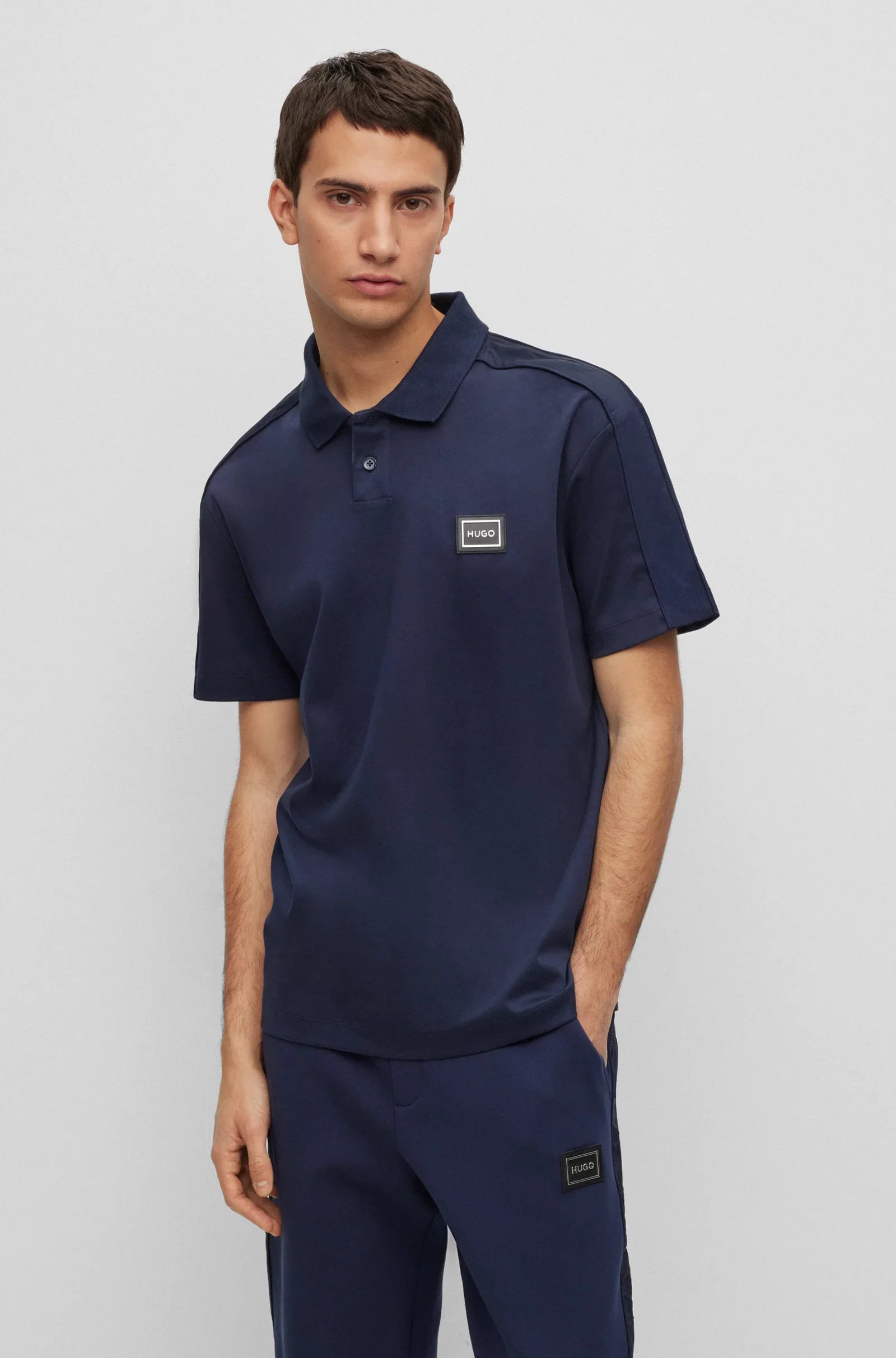 HUGO BOSS INTERLOCK-COTTON POLO SHIRT WITH FRAMED LOGO | NAVY