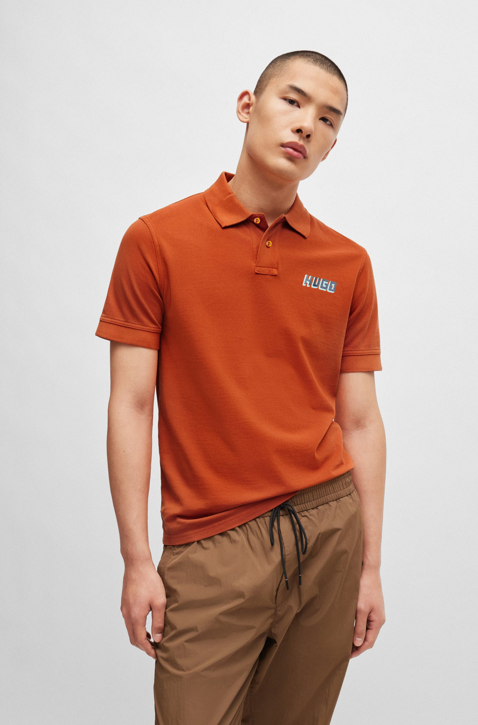 HUGO BOSS COTTON - PIQUE POLO SHIRT WITH LOGO PRINT | WINE COLOR