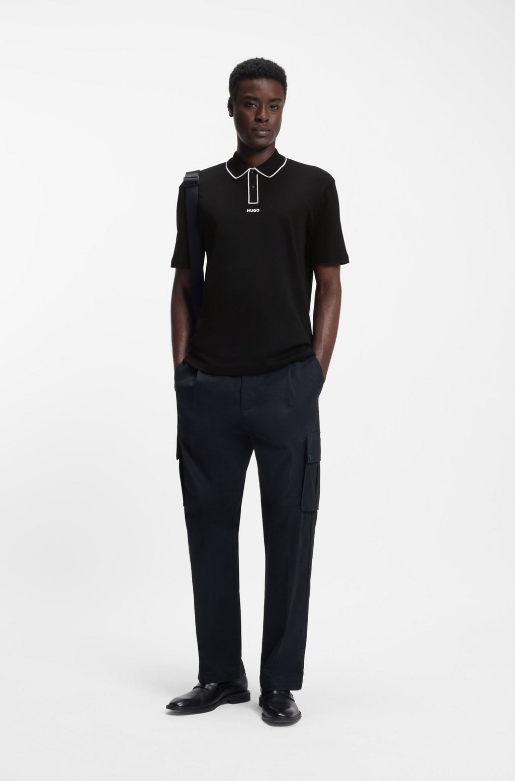 HUGO BOSS LUXURY CUXURY COTTON POLO SHIRT WITH CONTRAST TRIMS | BLACK