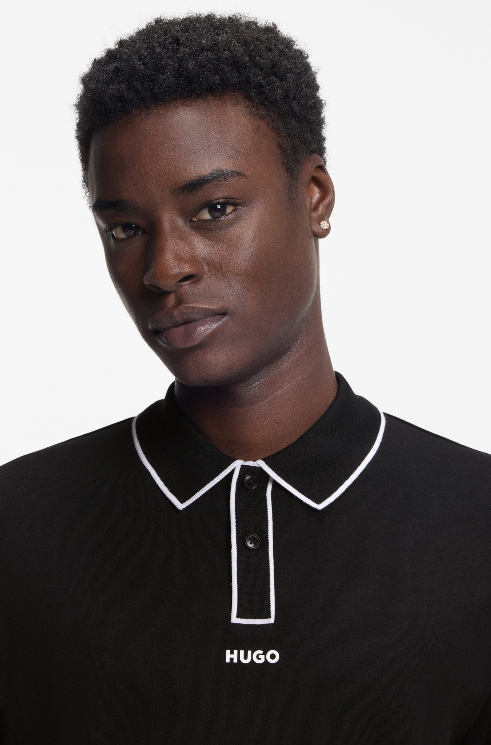 HUGO BOSS LUXURY CUXURY COTTON POLO SHIRT WITH CONTRAST TRIMS | BLACK