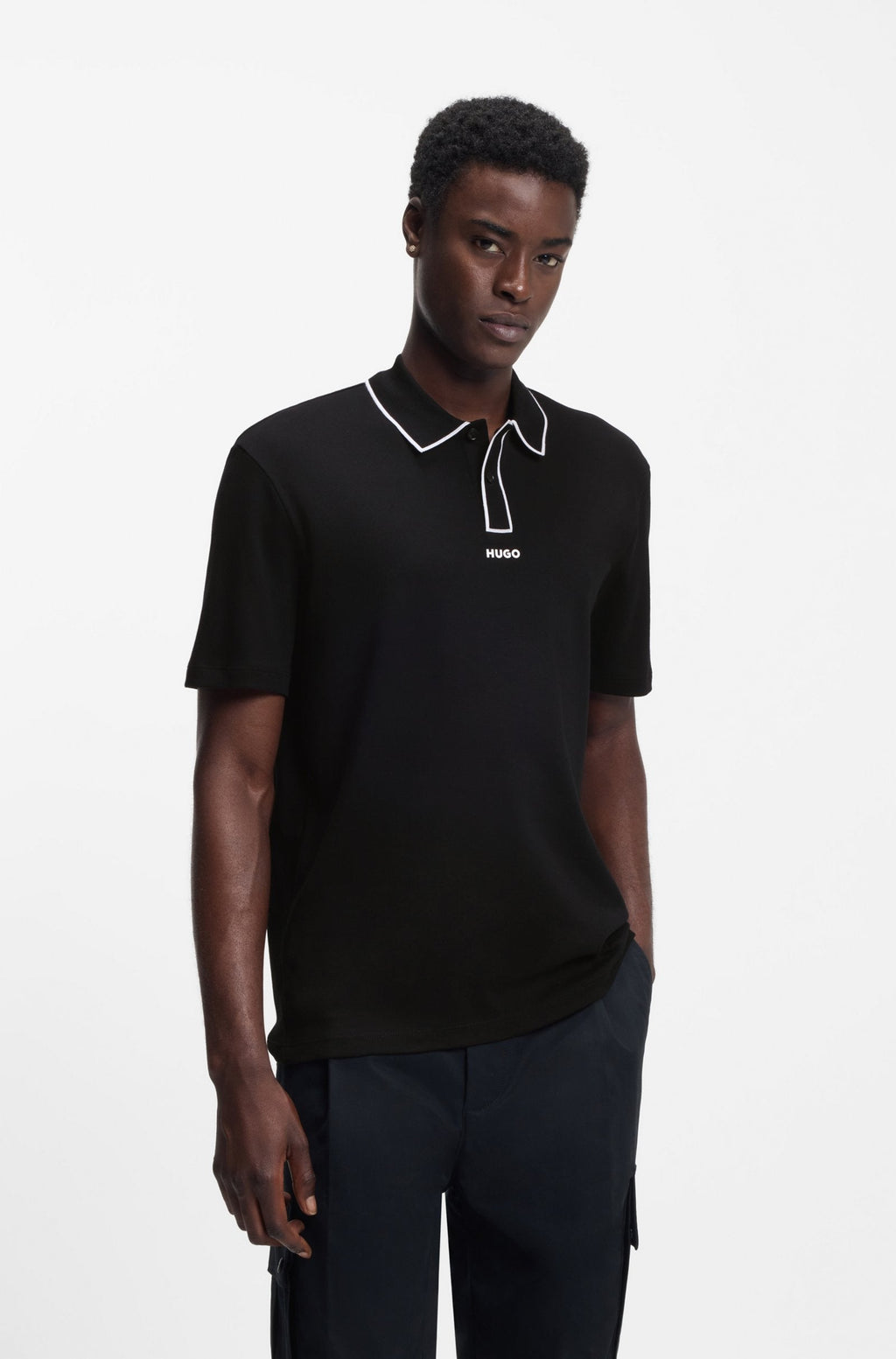 HUGO BOSS LUXURY CUXURY COTTON POLO SHIRT WITH CONTRAST TRIMS | BLACK