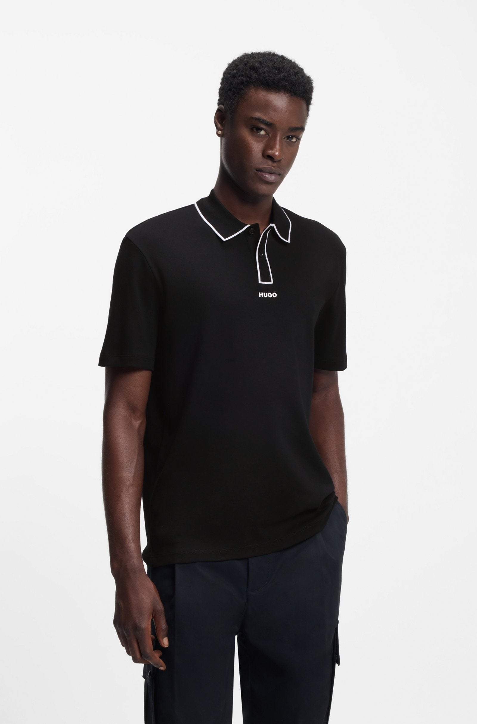 HUGO BOSS LUXURY CUXURY COTTON POLO SHIRT WITH CONTRAST TRIMS | BLACK