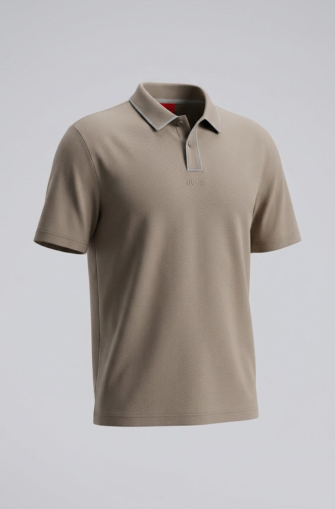 HUGO BOSS LUXURY CUXURY COTTON POLO SHIRT WITH CONTRAST TRIMS | BROWN