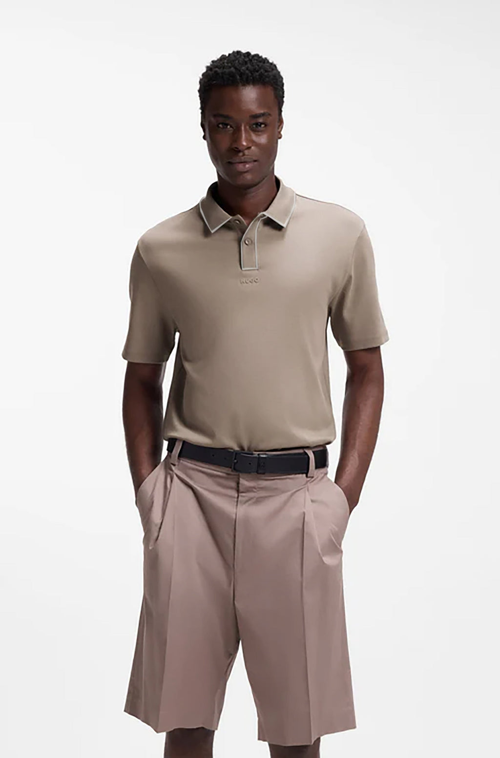 HUGO BOSS LUXURY CUXURY COTTON POLO SHIRT WITH CONTRAST TRIMS | BROWN