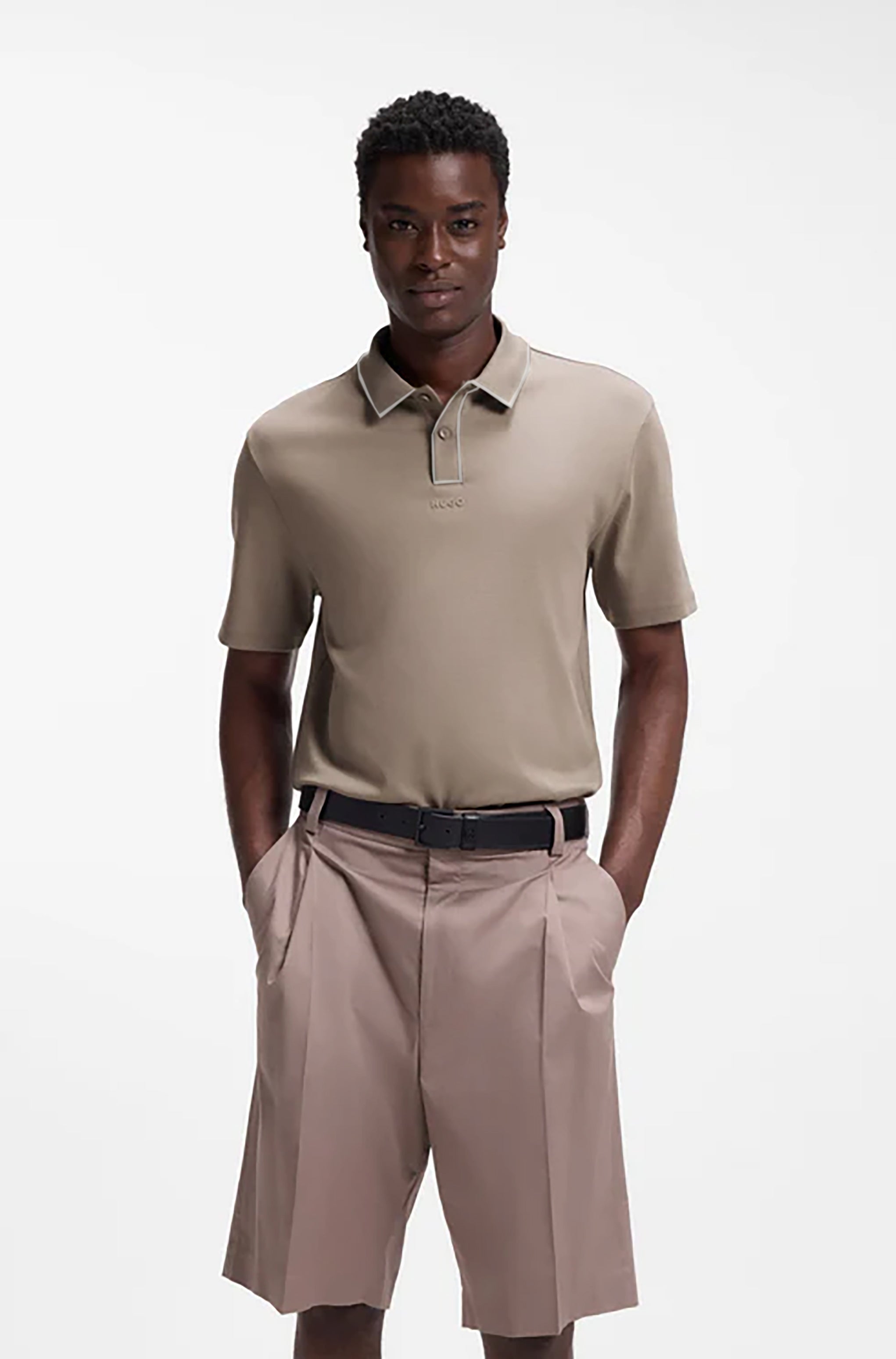 HUGO BOSS LUXURY CUXURY COTTON POLO SHIRT WITH CONTRAST TRIMS | BROWN