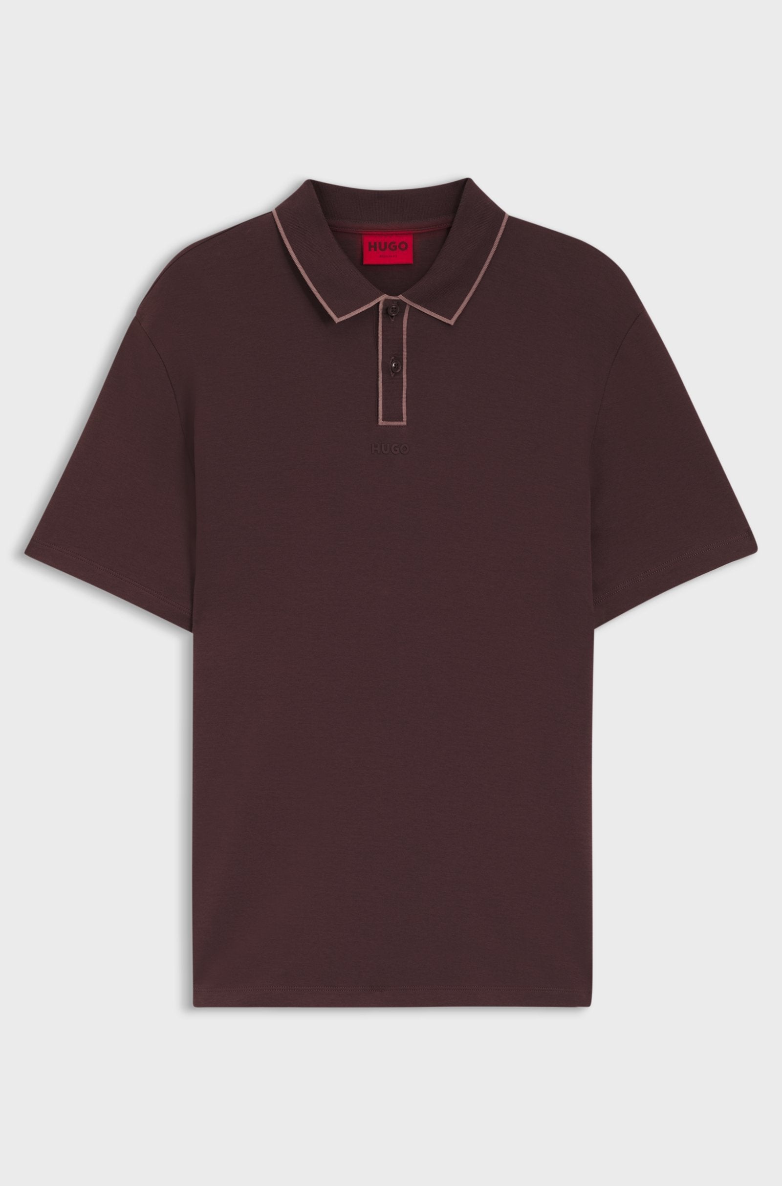 HUGO BOSS LUXURY CUXURY COTTON POLO SHIRT WITH CONTRAST TRIMS | DARK MAROON