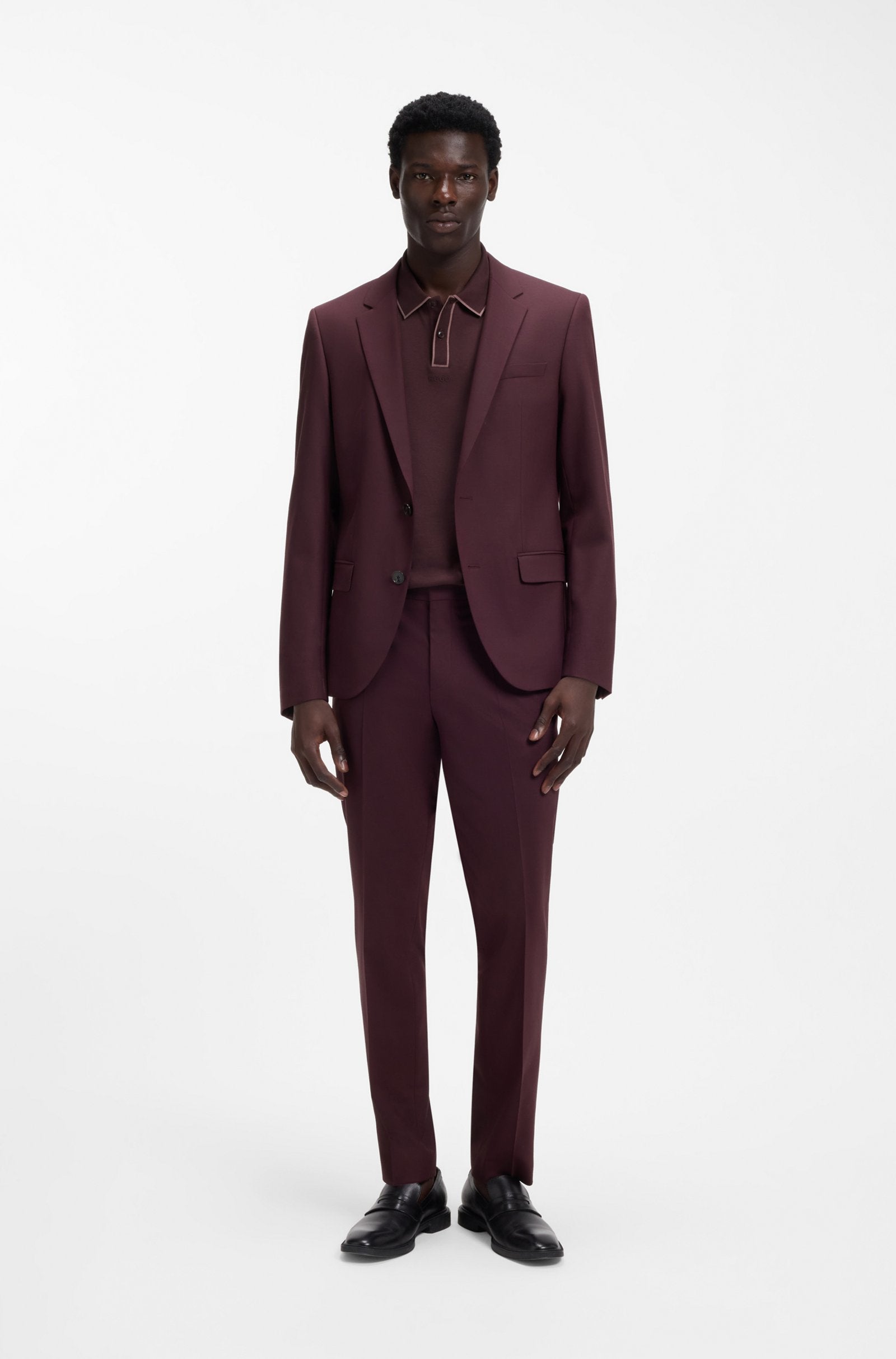 HUGO BOSS LUXURY CUXURY COTTON POLO SHIRT WITH CONTRAST TRIMS | DARK MAROON
