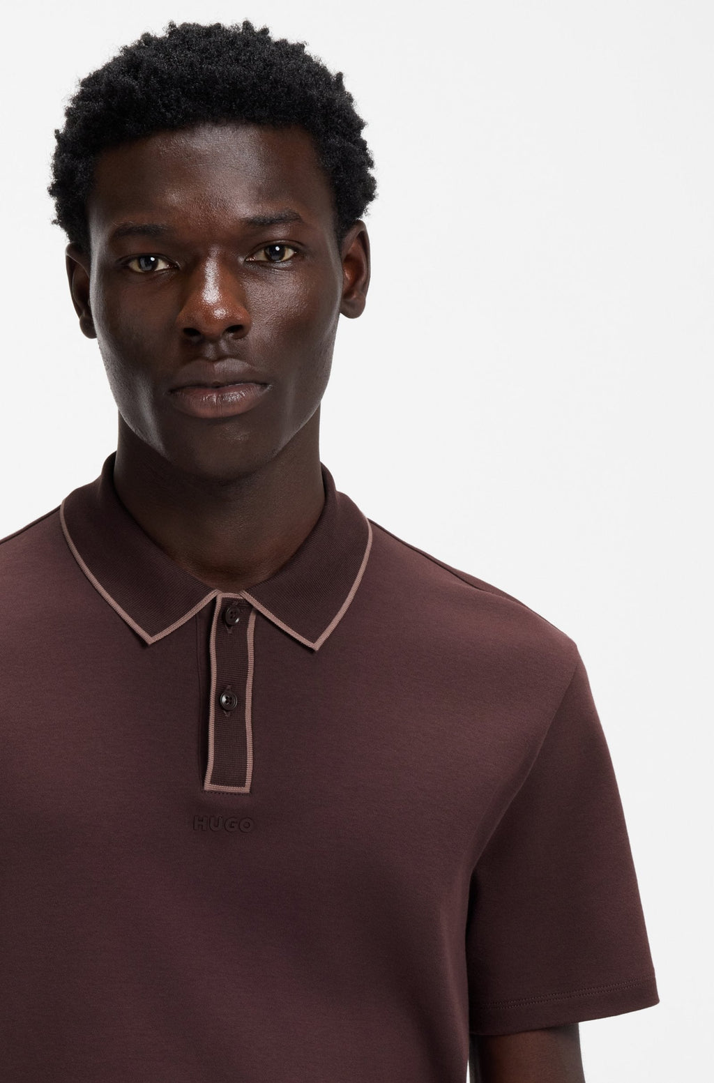 HUGO BOSS LUXURY CUXURY COTTON POLO SHIRT WITH CONTRAST TRIMS | DARK MAROON