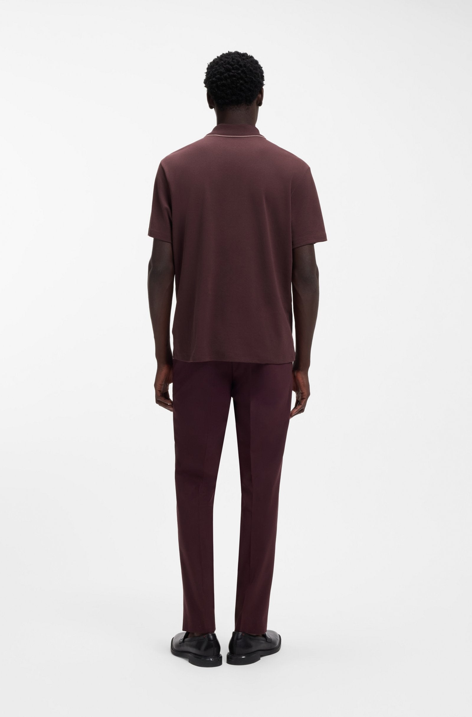 HUGO BOSS LUXURY CUXURY COTTON POLO SHIRT WITH CONTRAST TRIMS | DARK MAROON