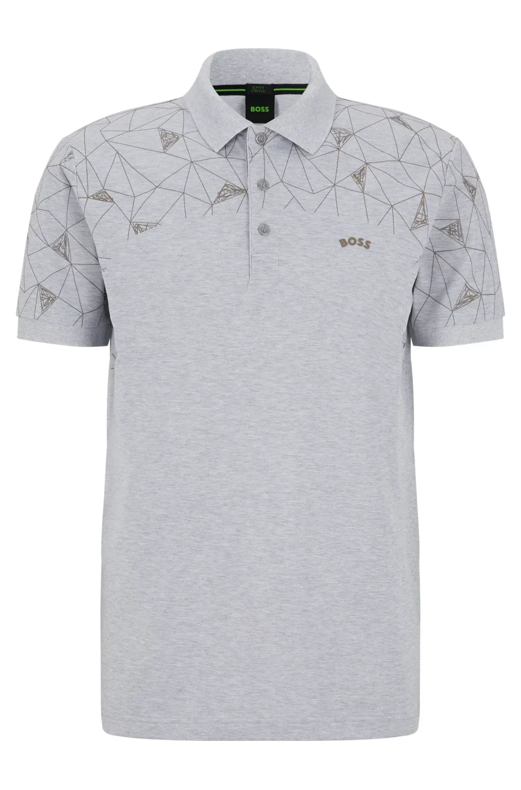 HUGO BOSS. COTTON REGUAR-FIT POLO SHIRT WITH GRID ARTWORK | LIGHT GRAY