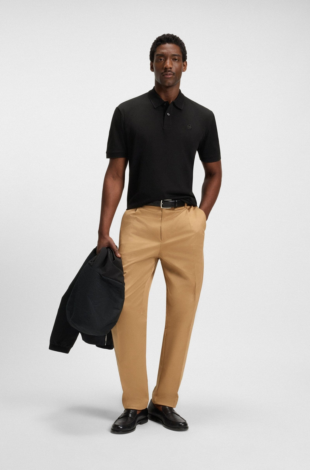 HUGO BOSS COTTON PIQUE POLO SHIRT WITH DOUBLE B MONOGRAM | BLACK