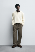 ZARA RELAXED FIT TROUSERS WITH A TEXTURED TEXTURE | TAUPE