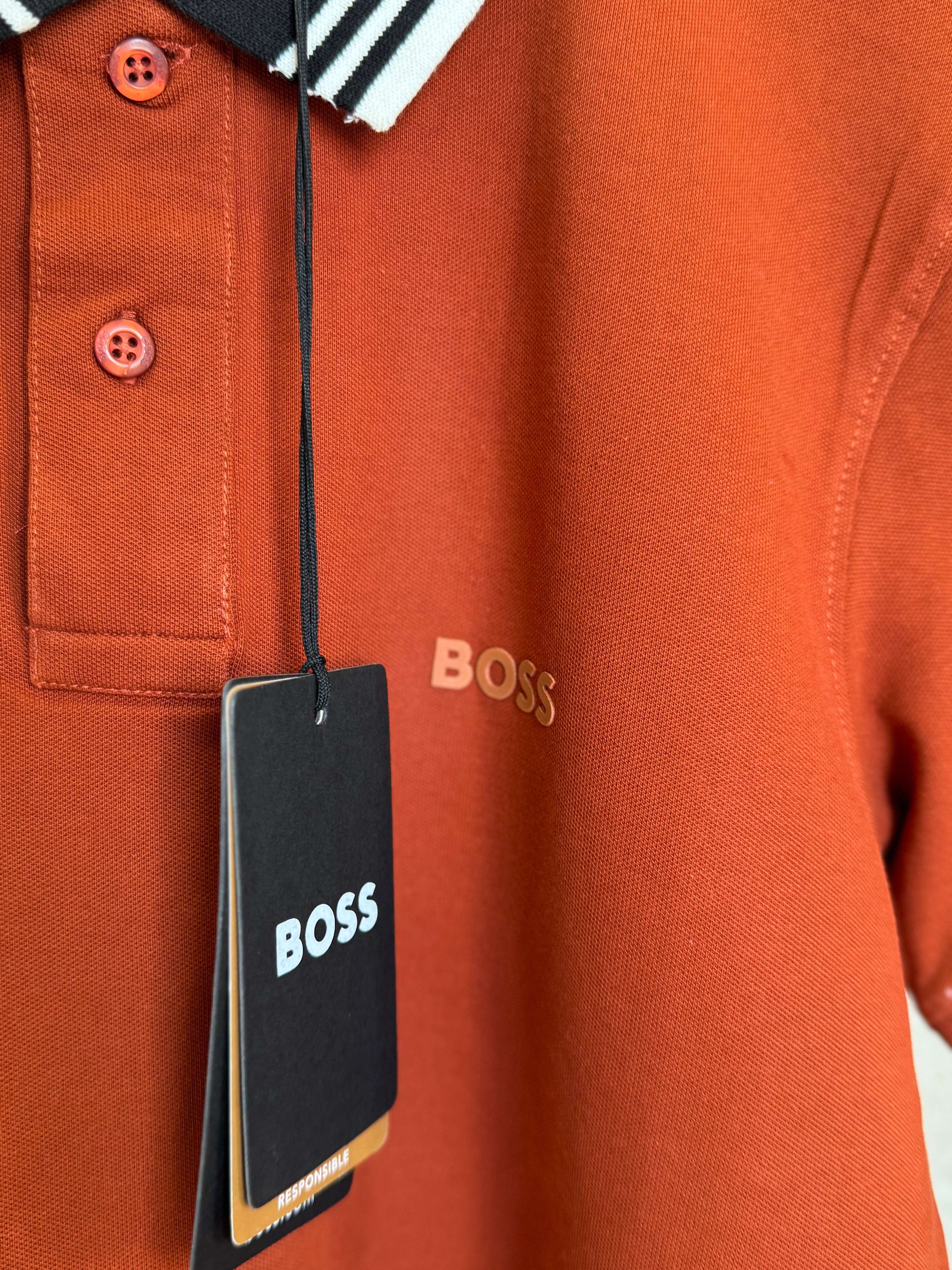 HUGO BOSS REGULAR-FIT POLO SHIRT WITH BOSS LOGO | REDDISH