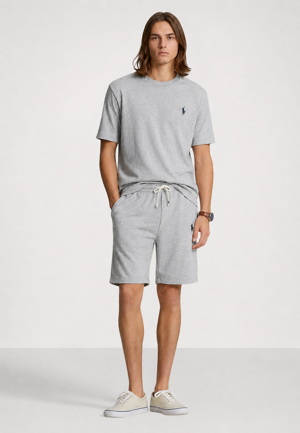 POLO RALPH LAUREN T-SHIRT & SHORT CO-ORD SET CUSTOM SLIM FIT | GREY