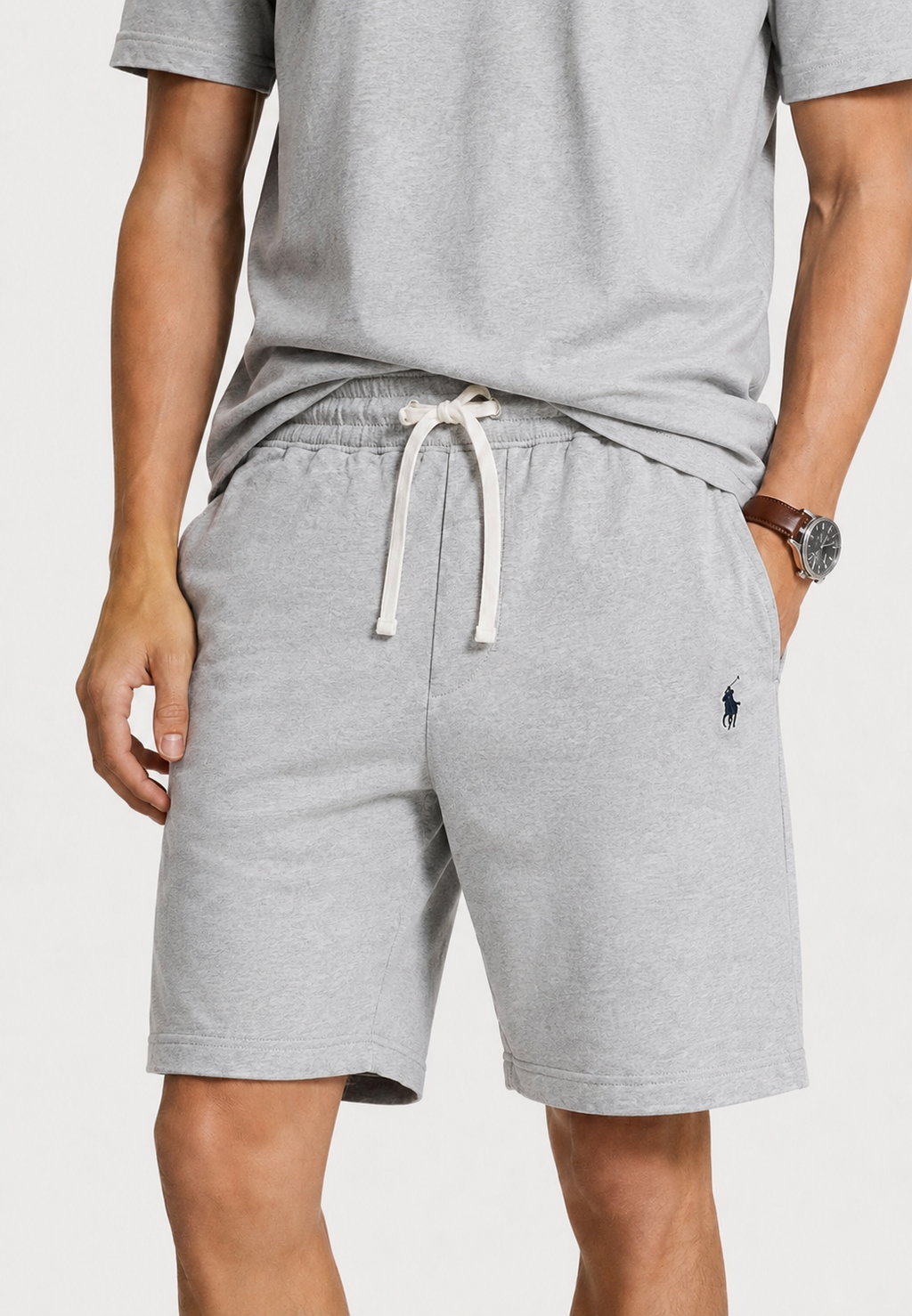 POLO RALPH LAUREN T-SHIRT & SHORT CO-ORD SET CUSTOM SLIM FIT | GREY