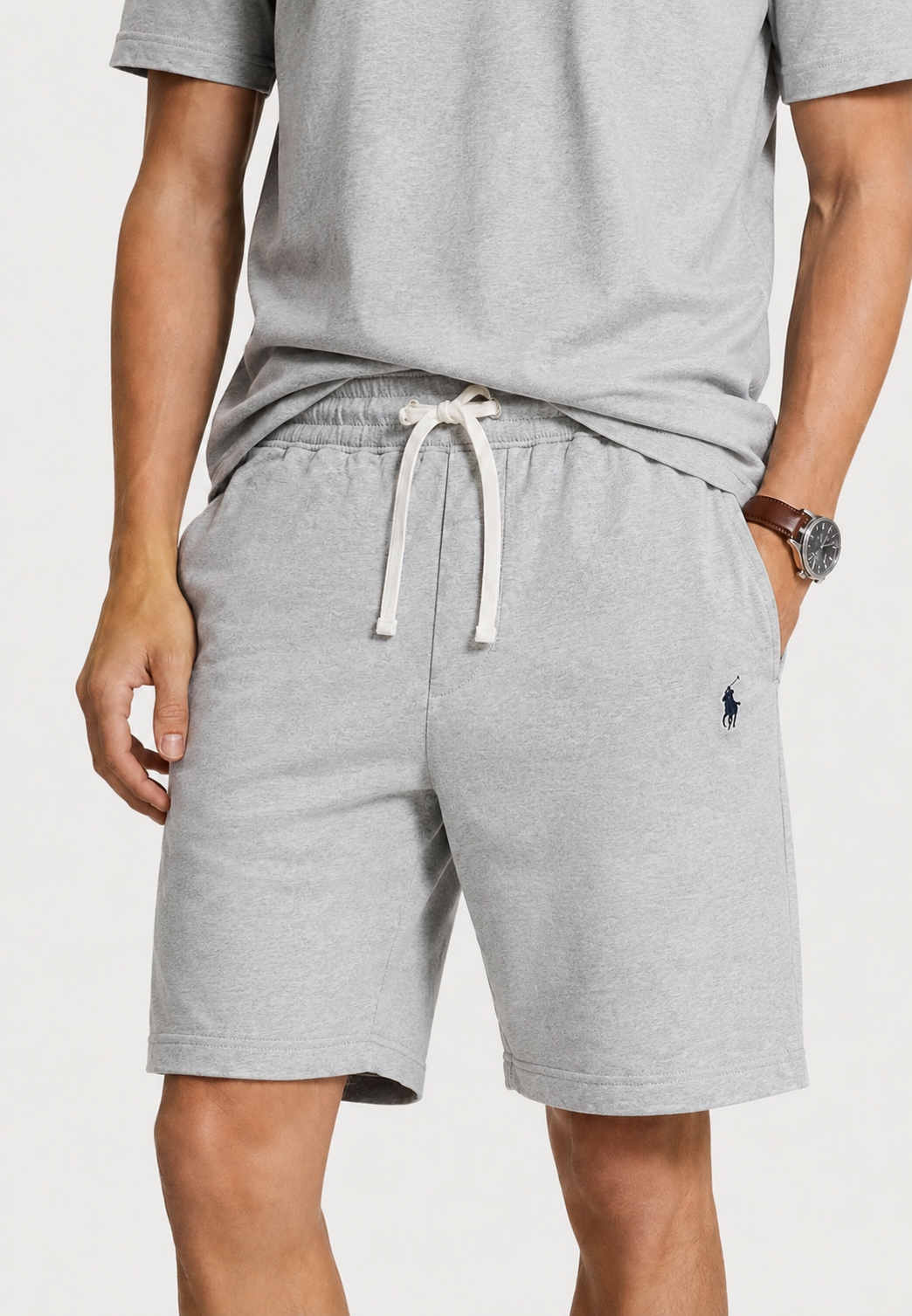 POLO RALPH LAUREN T-SHIRT & SHORT CO-ORD SET CUSTOM SLIM FIT | GREY