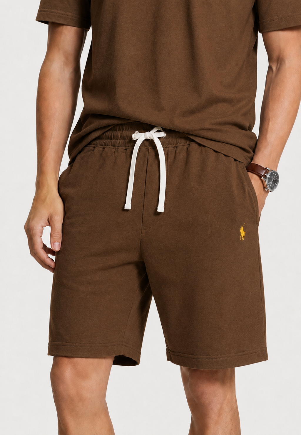 POLO RALPH LAUREN T-SHIRT & SHORT CO-ORD SET CUSTOM SLIM FIT | BROWN