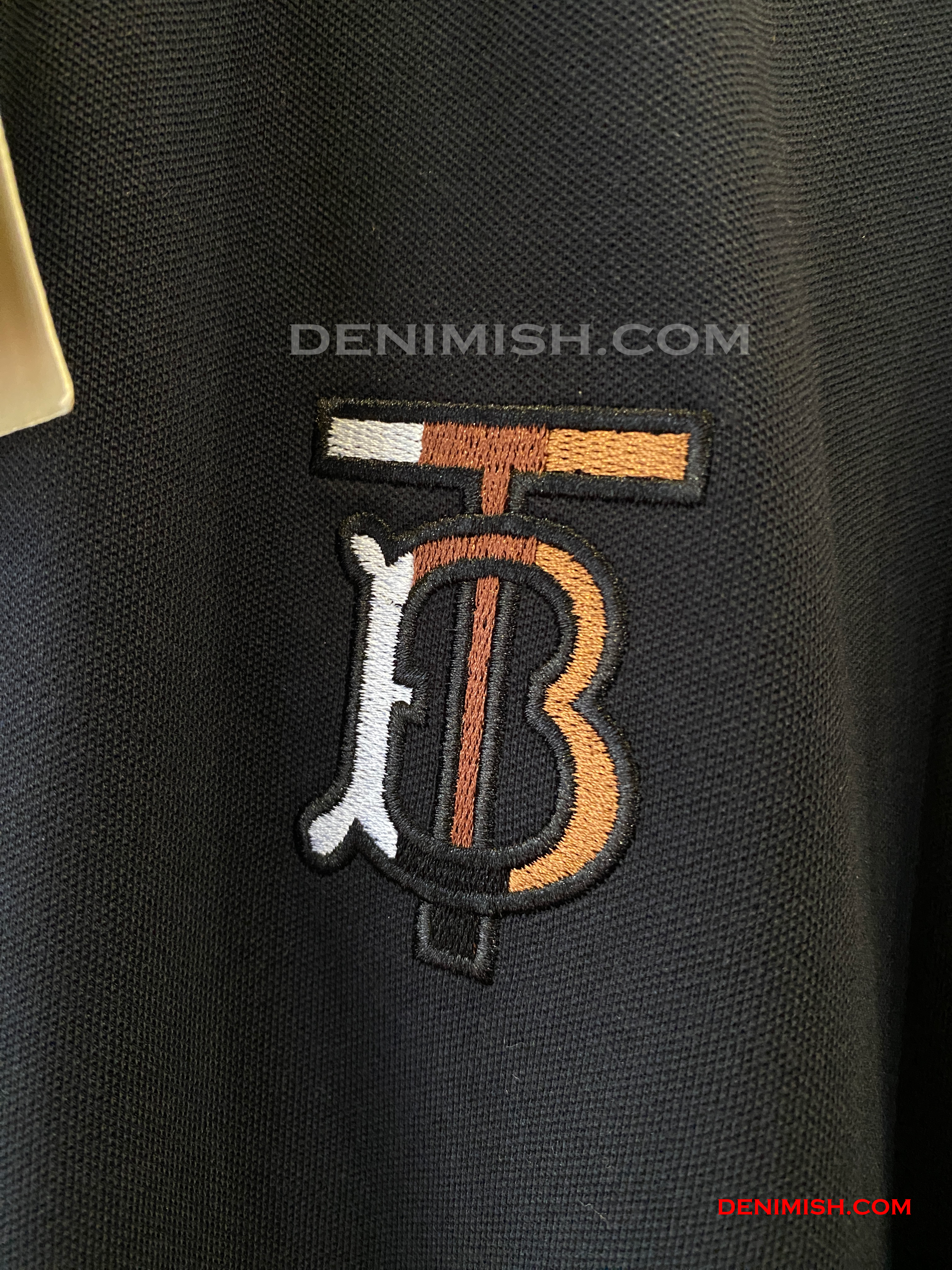 BURBERRY EKD-EMBROIDERED COTTON-BLEND POLO SHIRT | DARK NAVY