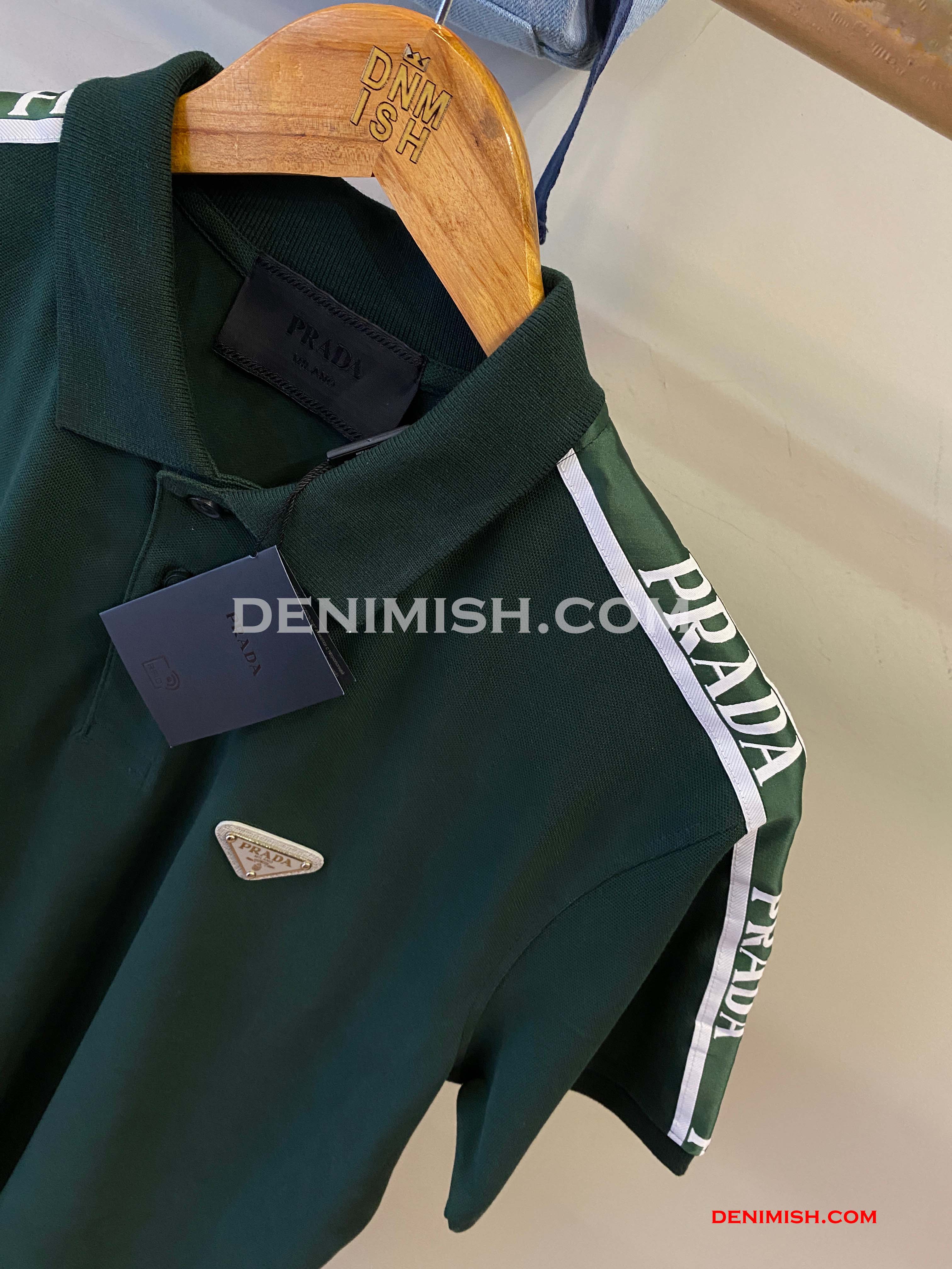 PRADA PIQUE MEN'S PLAIN TRIANGLE LOGO POLO | GREEN