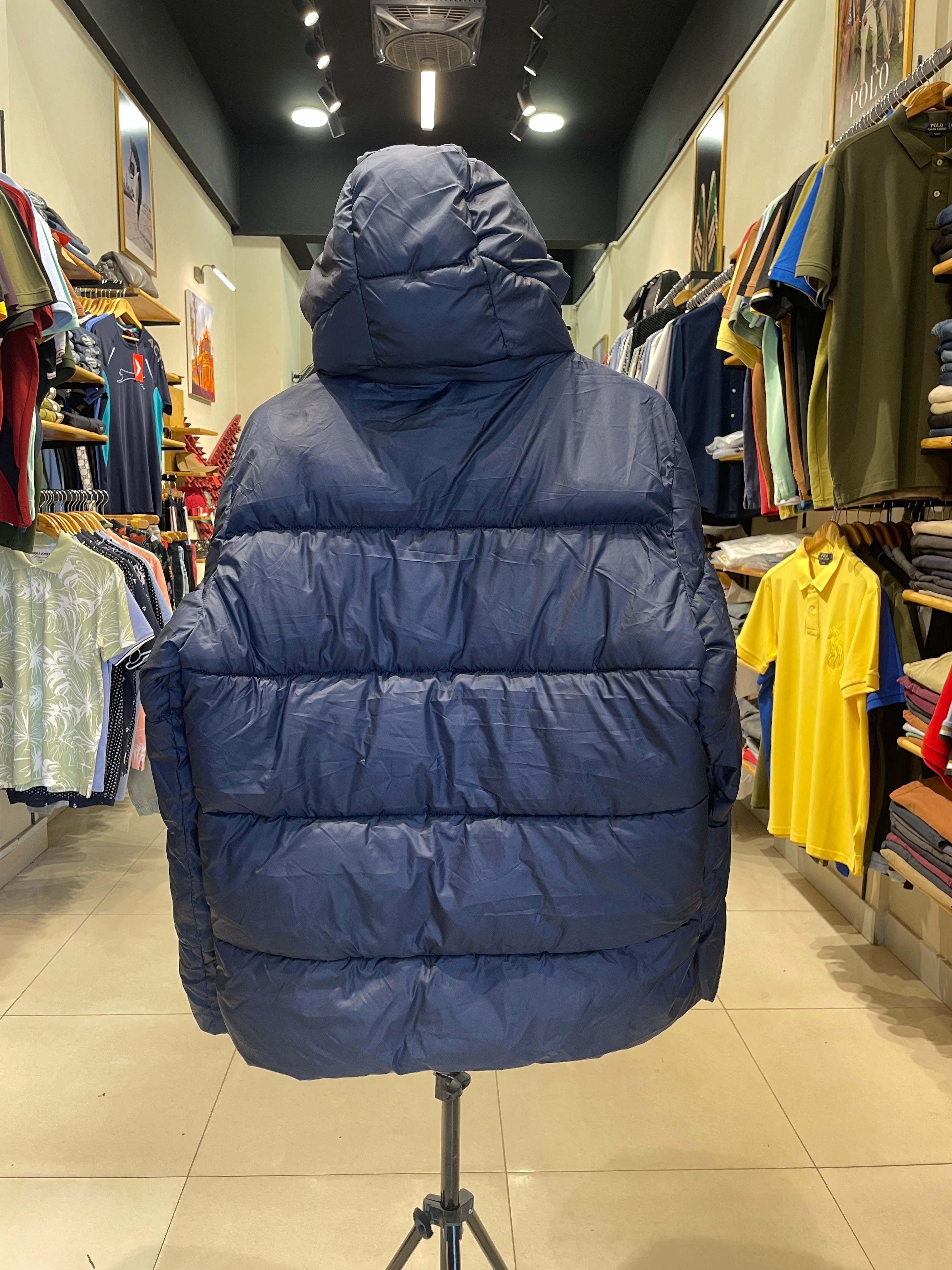PRADA LUXURY PUFFER JACKET WITH PREMIUM LEATHER DETAILING | NAVY