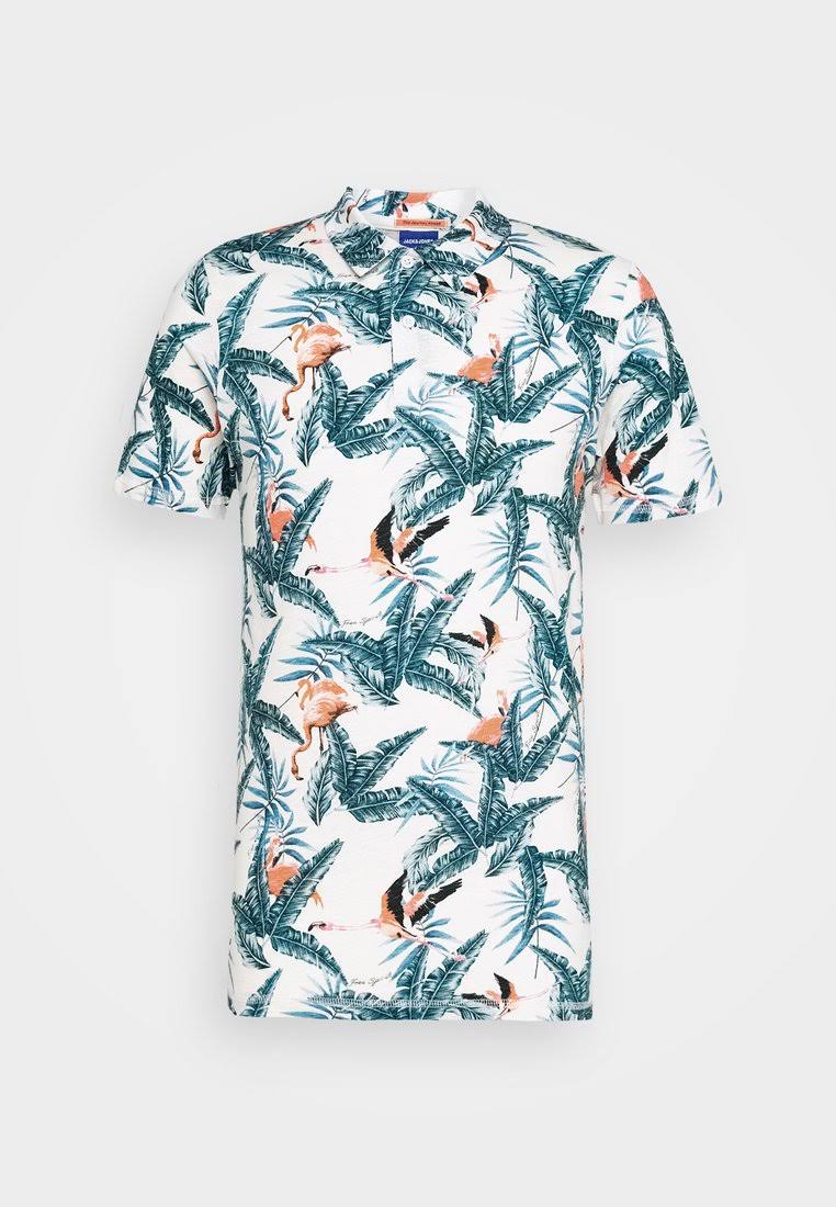 JACK & JONES. TROPICAL PRINT SHORT SLEEVE POLO SHIRT | WHITE