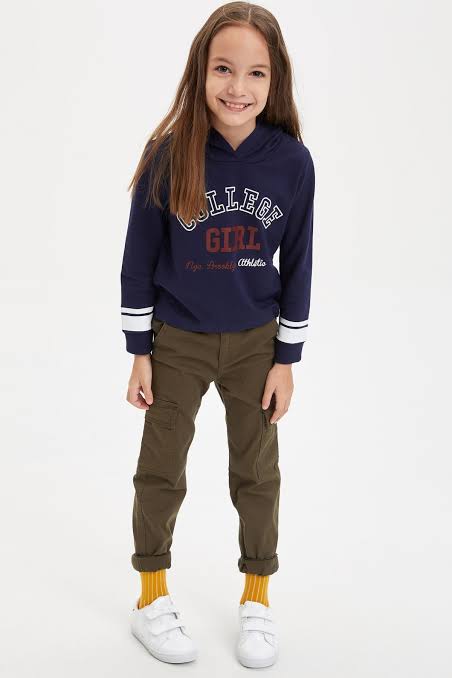 LE PRINTEMPS DEFACTO HOODED SWEATSHIRT PRINTED GILR | NAVY BLUE