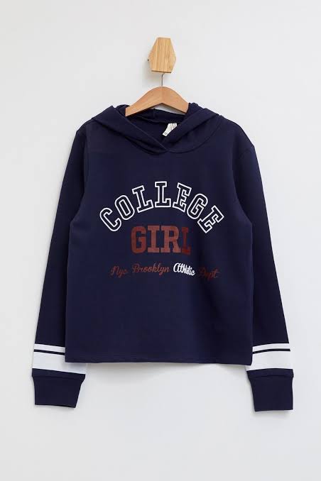 LE PRINTEMPS DEFACTO HOODED SWEATSHIRT PRINTED GILR | NAVY BLUE