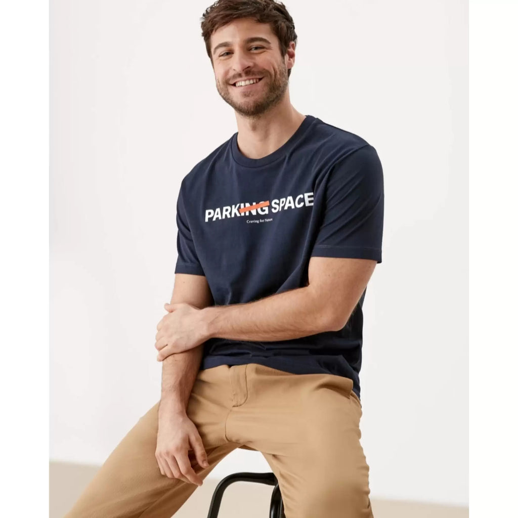 S.OLIVER SLIM FIT T-SHIRT WITH TEXT | NAVY BLUE