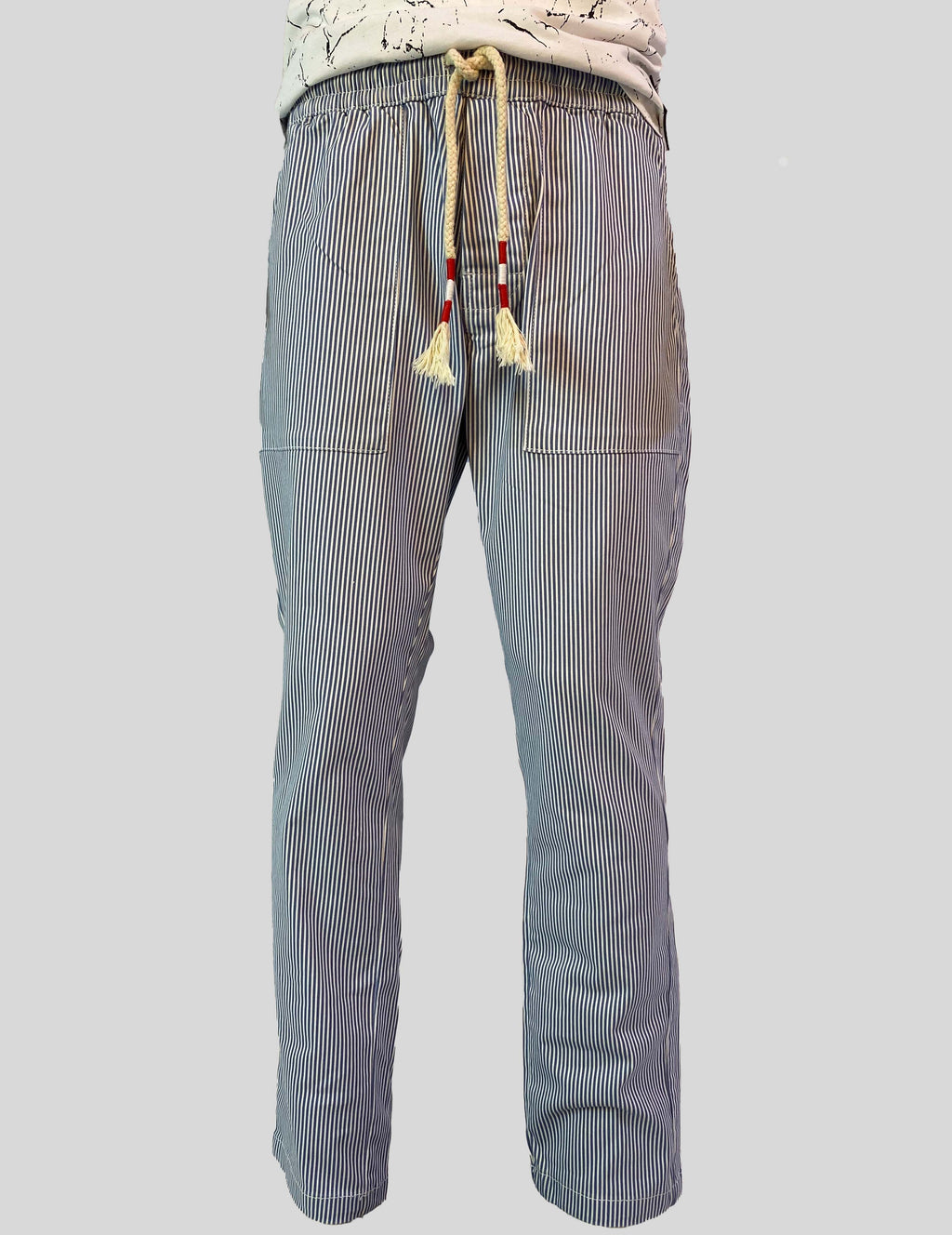 DAN JOHN MEN'S  STRIPED TROUSER | WHITE / LIGHT BLUE
