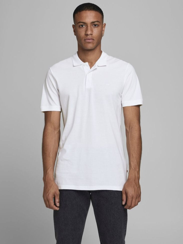 MEN'S POLO SHIRT JACK & JONES SLIM FIT SHORT SLEEVE EMBROIDERY LOGO | WHITE