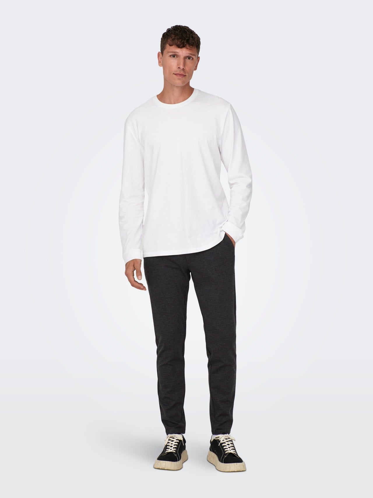 ONLY & SONS SLIM TAPERED FIT PANT | DARK GREY / GREY
