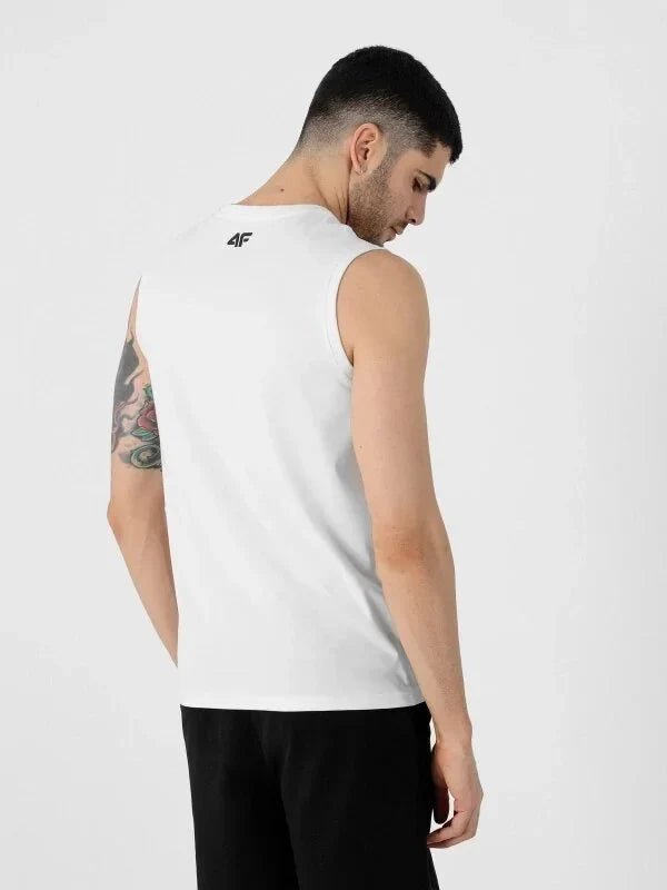 4.F. SANDO Men’s Regular Plain Tank Top - White, perfect for gym wear.