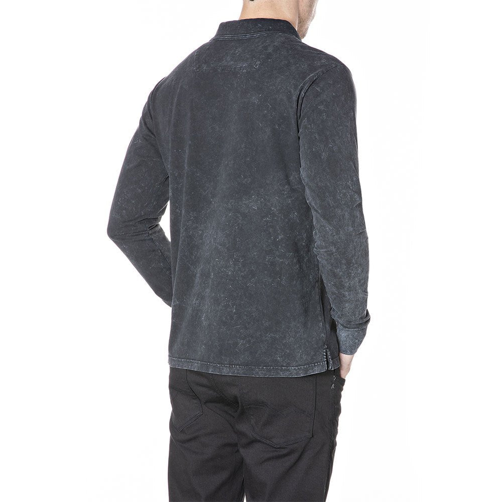 REPLAY DYED C0TT0N PIQUET LONG SLEEVE POLO | GREY / BLACK