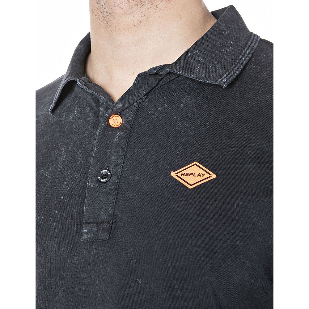 REPLAY DYED C0TT0N PIQUET LONG SLEEVE POLO | GREY / BLACK