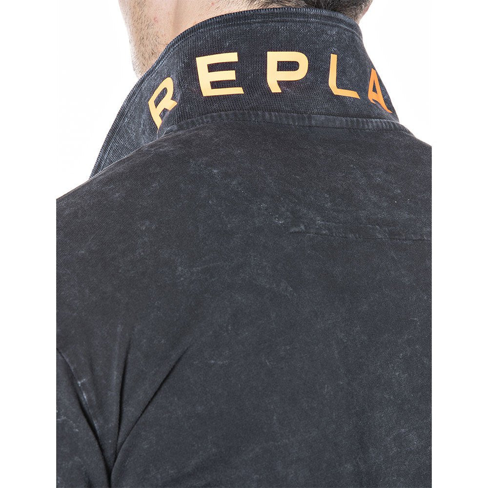 REPLAY DYED C0TT0N PIQUET LONG SLEEVE POLO | GREY / BLACK
