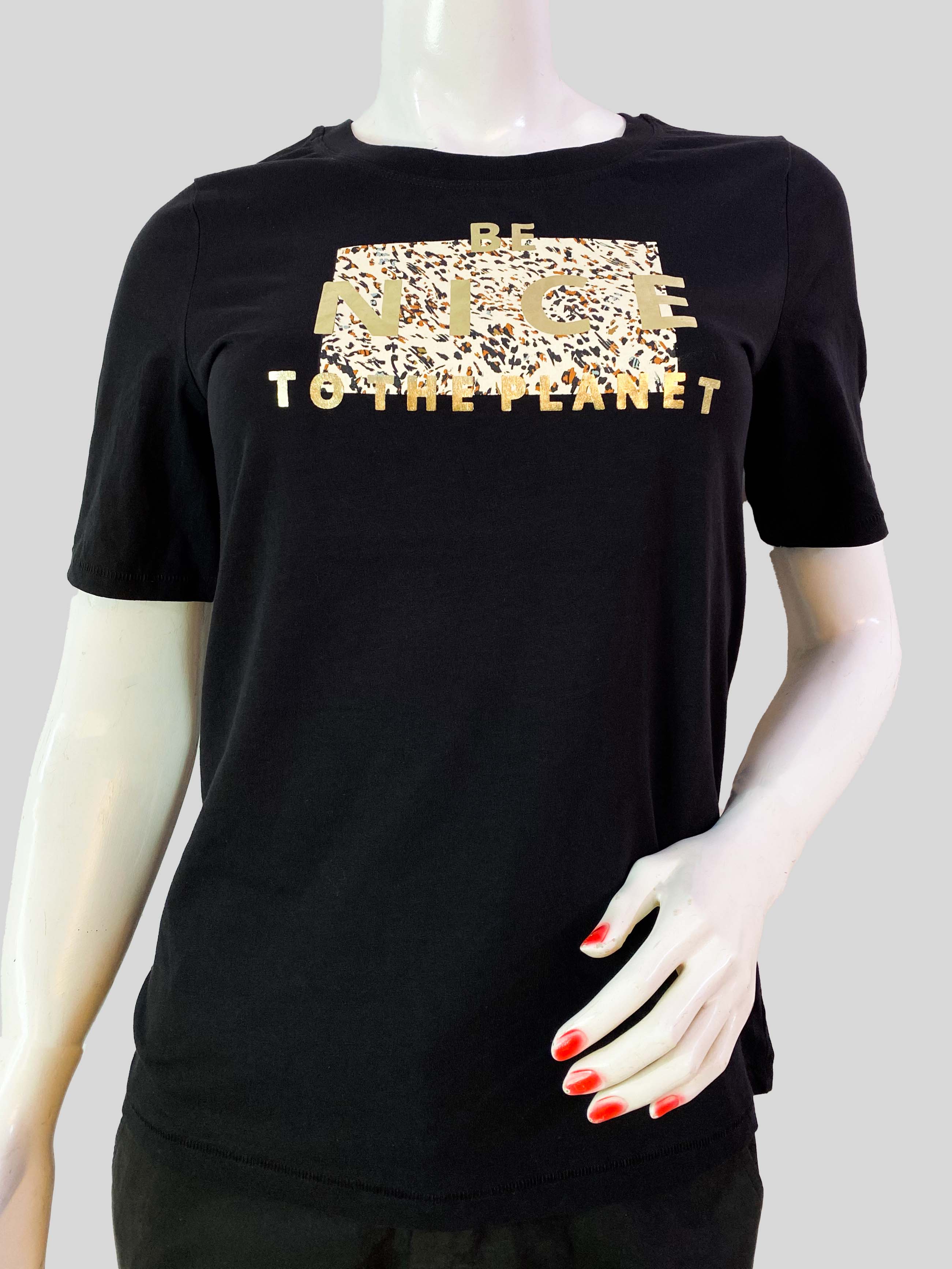 S.OLIVER  BE NICE TO THE PLANET PRINT WOMEN T-SHIRT | BLACK