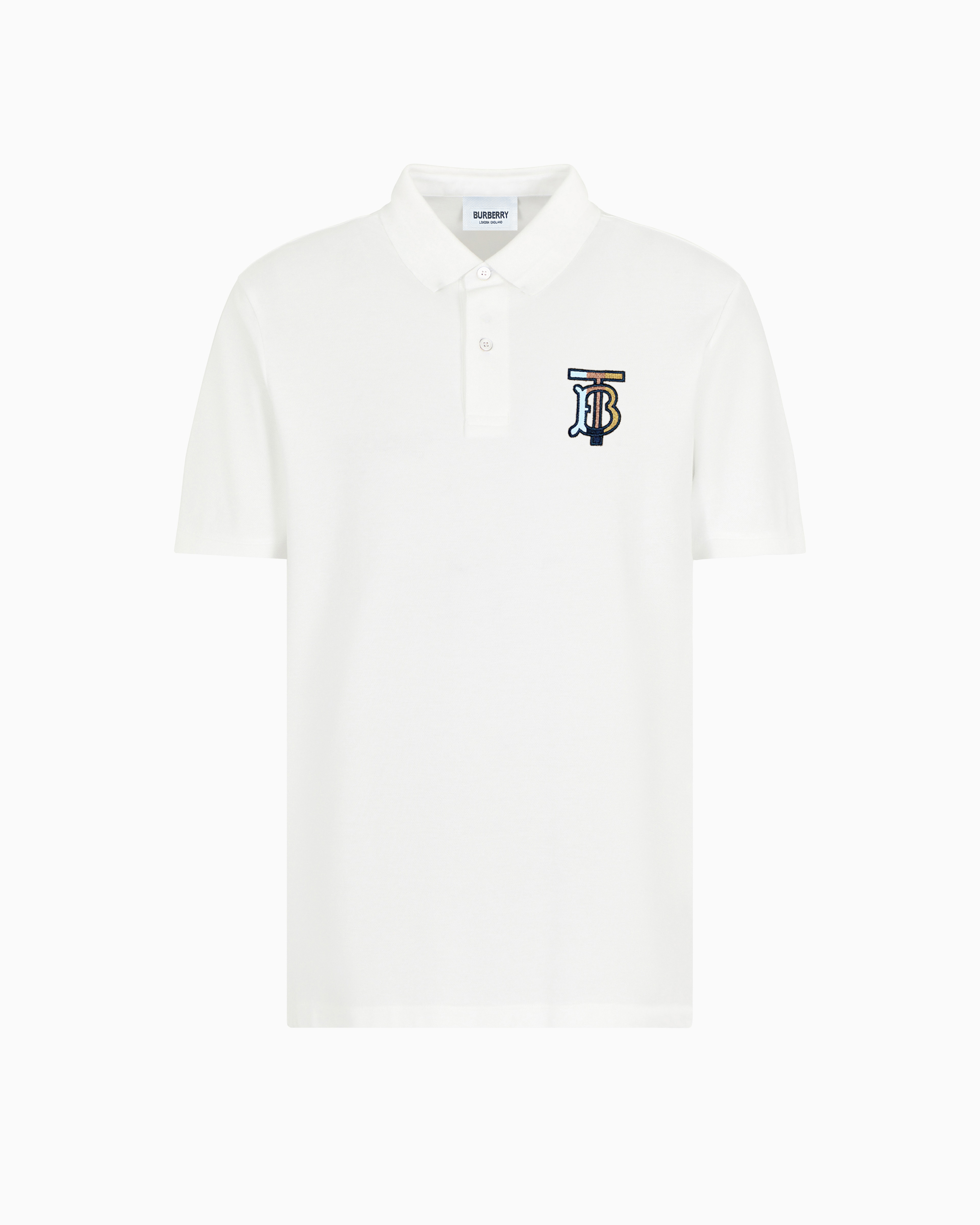 BURBERRY EKD-EMBROIDERED COTTON-BLEND POLO SHIRT | WHITE