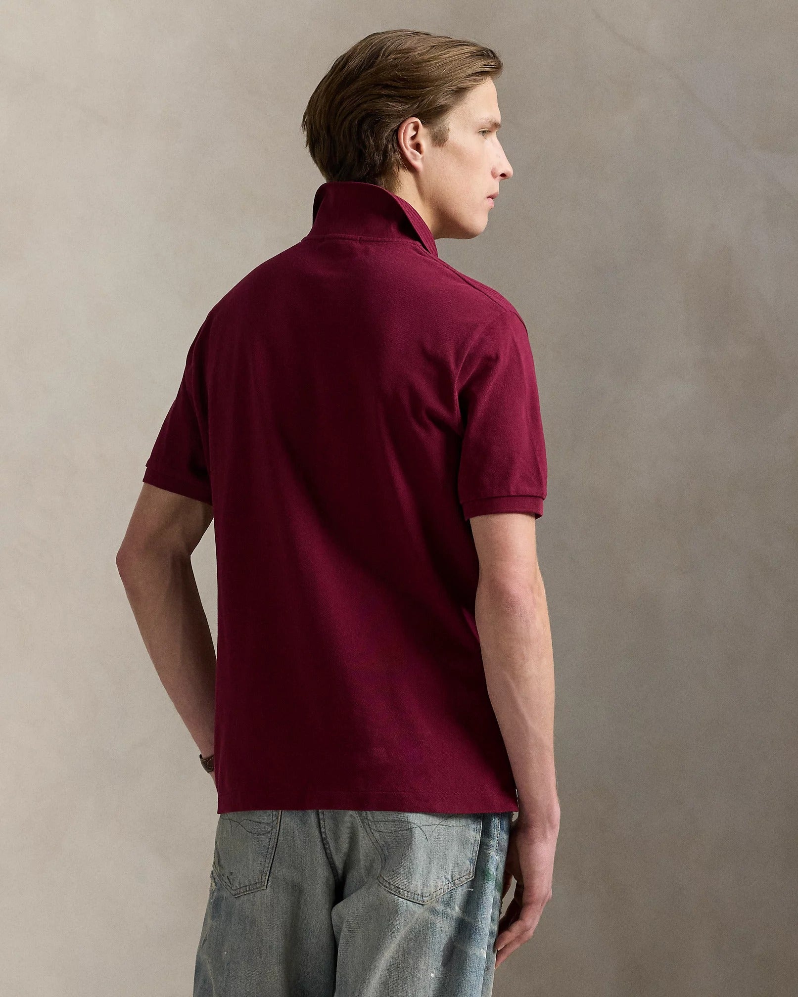 RALPH LAUREN - CUSTOM SLIM FIT LEATHER - PONY POLO SHIRT | MAROON