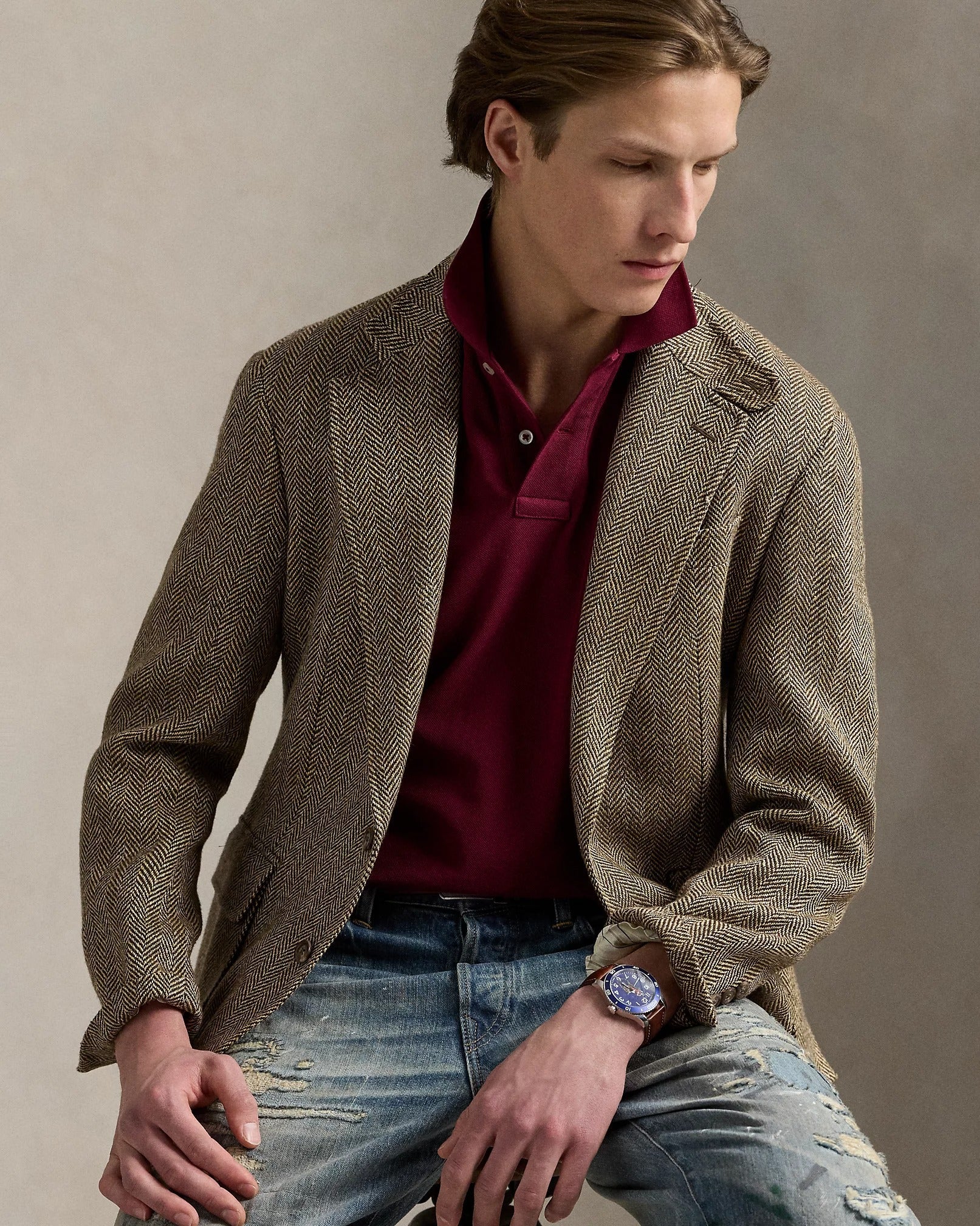 RALPH LAUREN - CUSTOM SLIM FIT LEATHER - PONY POLO SHIRT | MAROON