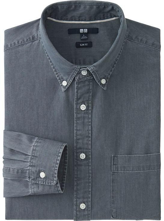 UNIQLO INDIGO DENIM PREMIUM FULL SLEEVE CASUAL SHIRT | GREY