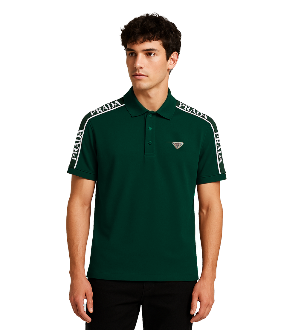 PRADA PIQUE MEN'S PLAIN TRIANGLE LOGO POLO | GREEN